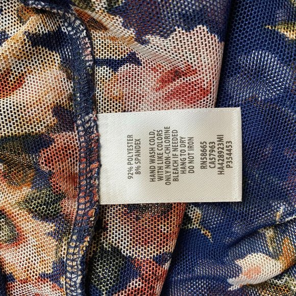 Halogen  Floral Print Short Sleeve Mesh Blouse Tops - Picture 6 of 7